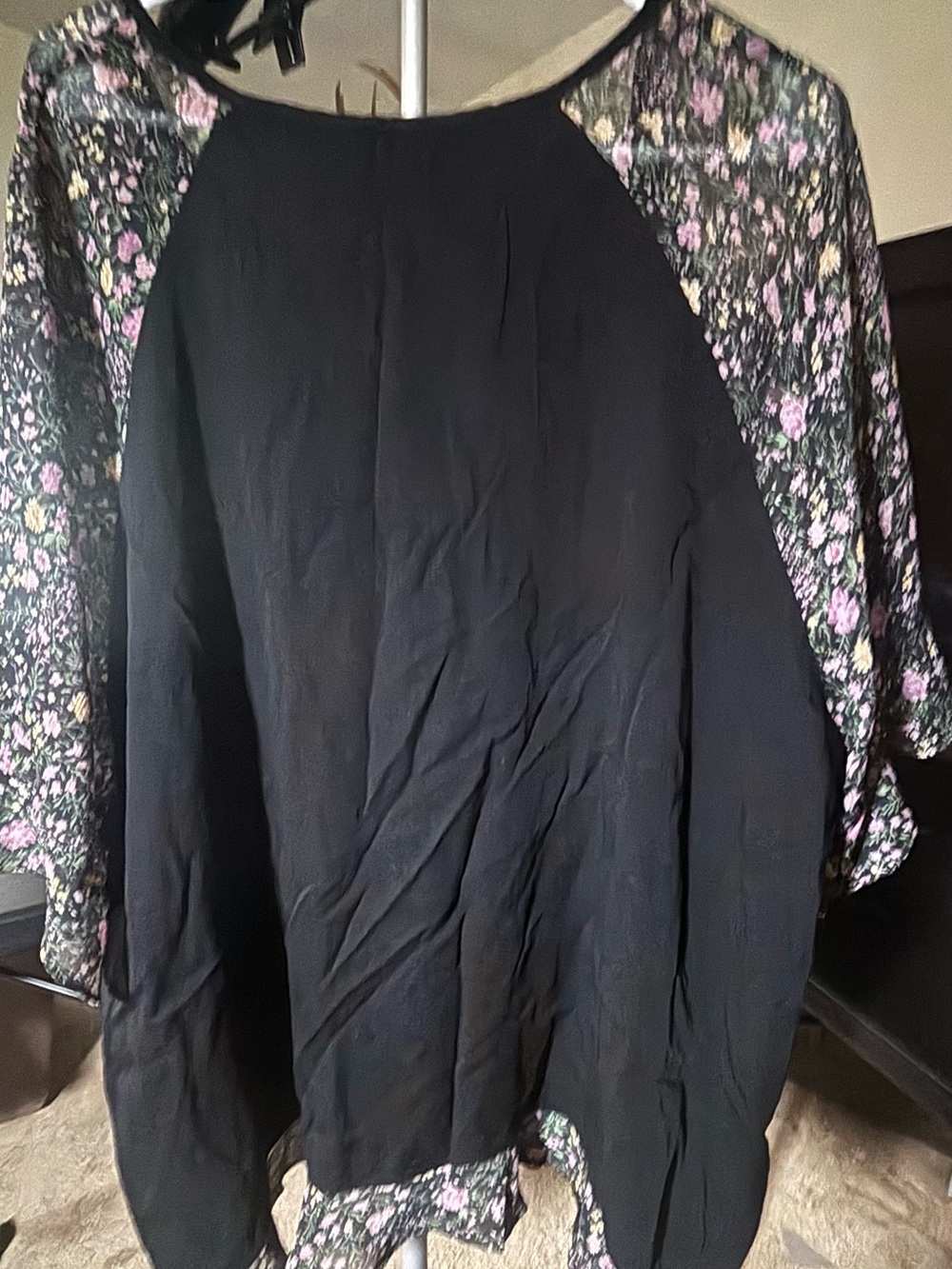 BloomChic Black Jacket with Pink Floral Raglan Sleeves